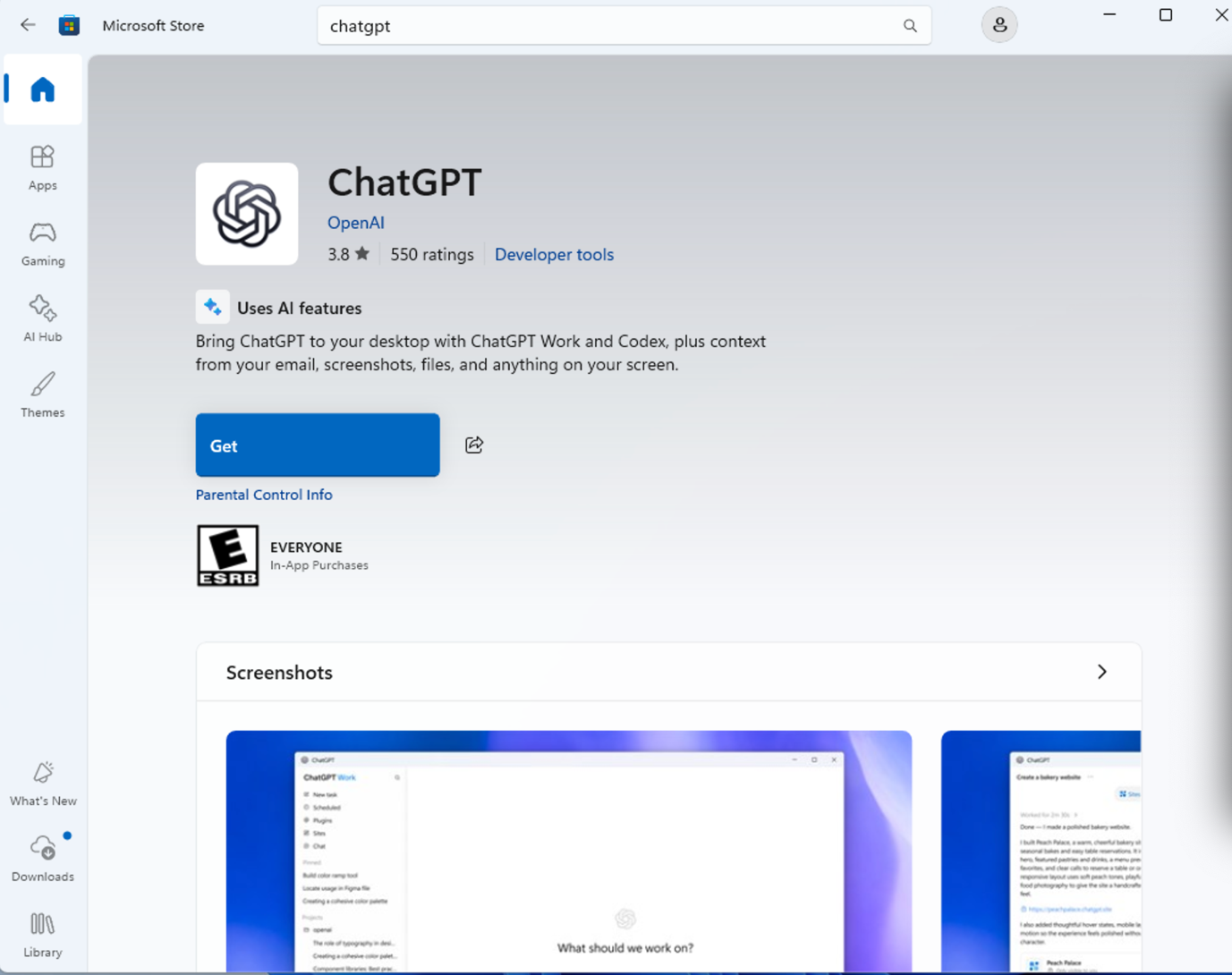 Microsoft Store 中的 ChatGPT 官方桌面应用